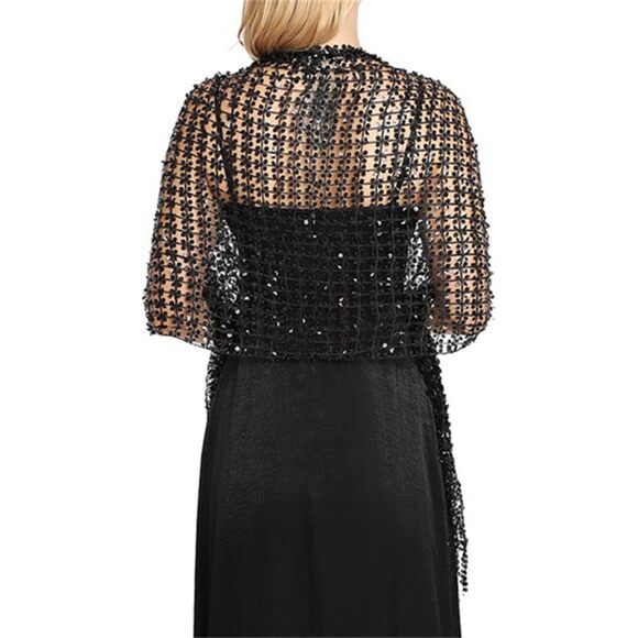 Gold Sequin Shawl Women Elegant Evening Wrap Tassels Mesh Dressy Cape 8976